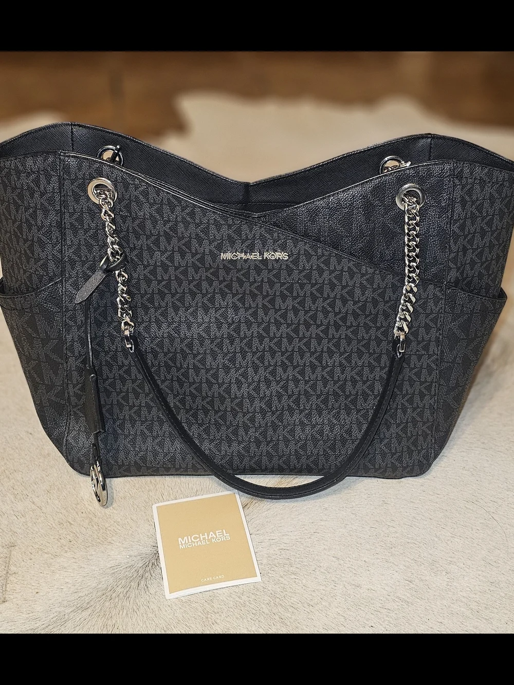 NEW w/tags Michael Kors Black MK Logo Chain-Handle Large Jet Set